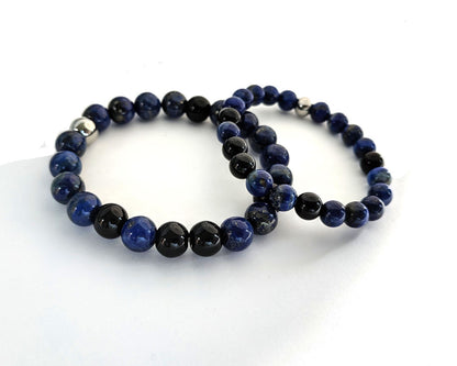 Couple bracelets: I love u Morse code bracelet - lapis lazuli & black onyx  StudioVy   