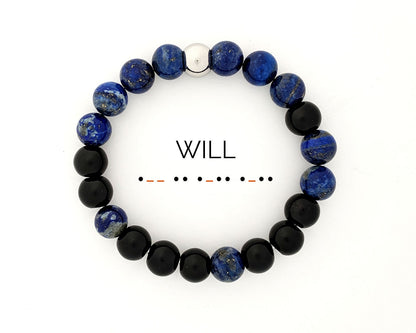 Custom Morse code bracelet for men with blue lapis lazuli & onyx  StudioVy   