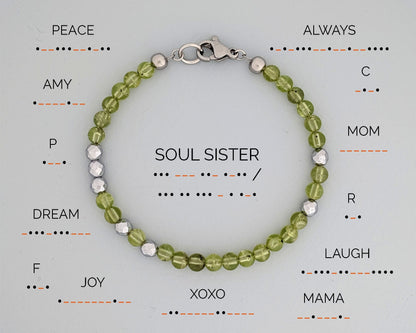 Peridot bracelet Morse code bracelet Soul Sister August birthstone bracelet  StudioVy   