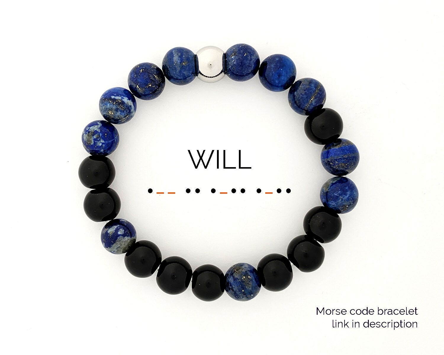 Mens black onyx bracelet homme with engraved initial tag 50th 30th birthday gift for him Mala beaded gemstone personalized stretch bracelet  StudioVy   