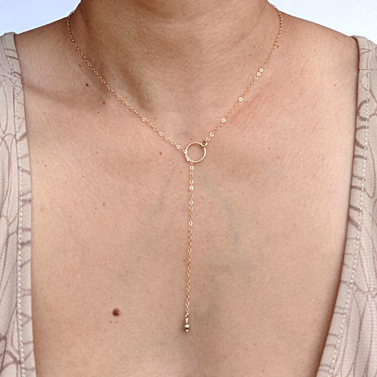 Gold filled lariat necklace Silver Y necklace Rose gold dainty layering bridesmaid lariat necklace Long/short drop 1st Anniversary gift wife  StudioVy   