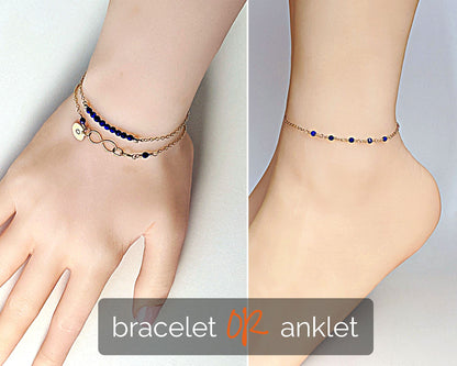 Something blue anklet Genuine lapis lazuli bracelet femme Gold ankle bracelet & initial Bridal anklet Infinity bracelet Personalized anklet  StudioVy   