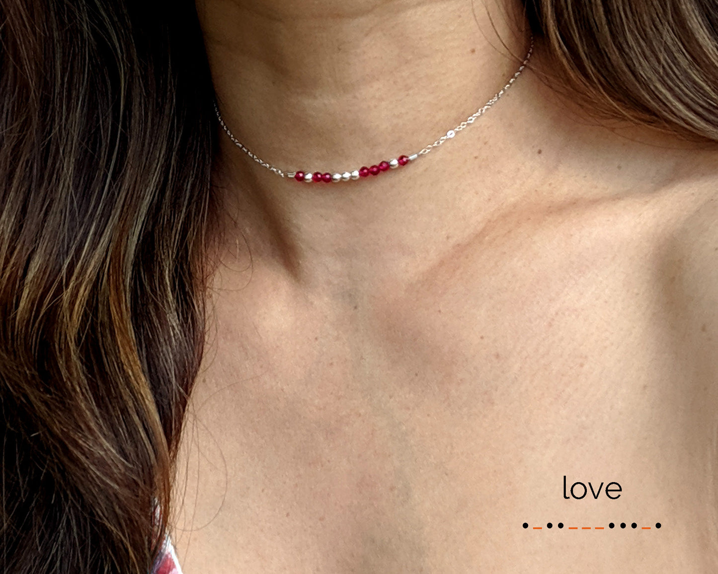 Custom Morse code necklace | Ruby necklace | July birthstone necklace  StudioVy   