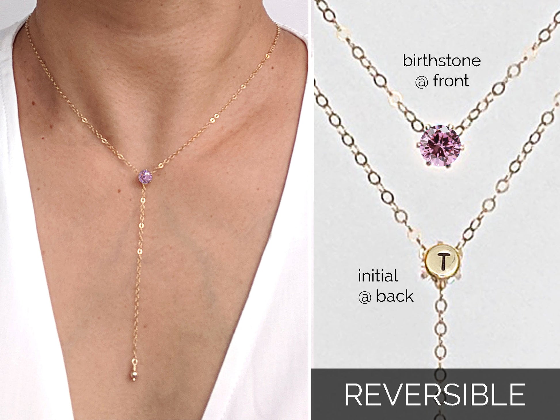 CZ pink sapphire necklace October birthstone necklace Initial necklace Gold choker necklace/Y drop necklace 18th-40th birthday gifts women  StudioVy   