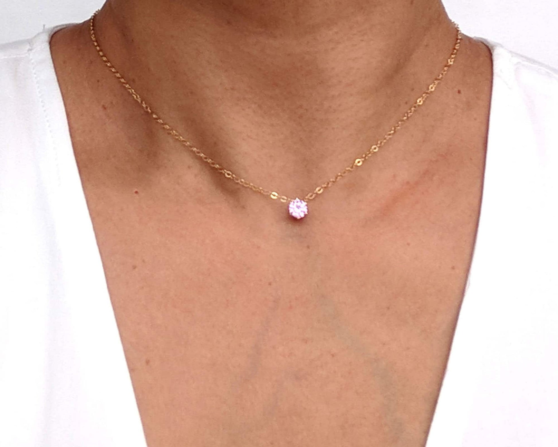 CZ pink sapphire necklace October birthstone necklace Initial necklace Gold choker necklace/Y drop necklace 18th-40th birthday gifts women  StudioVy   