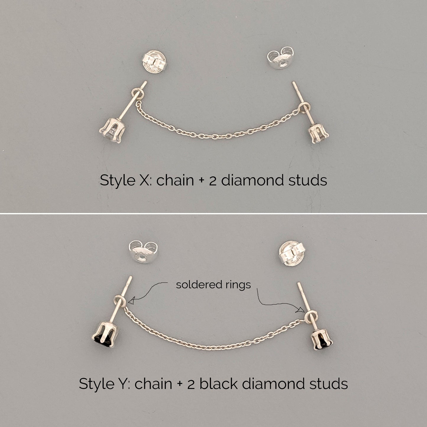 7-way Gold/Silver ear jacket earring Chain & CZ black diamond stud earrings  StudioVy   