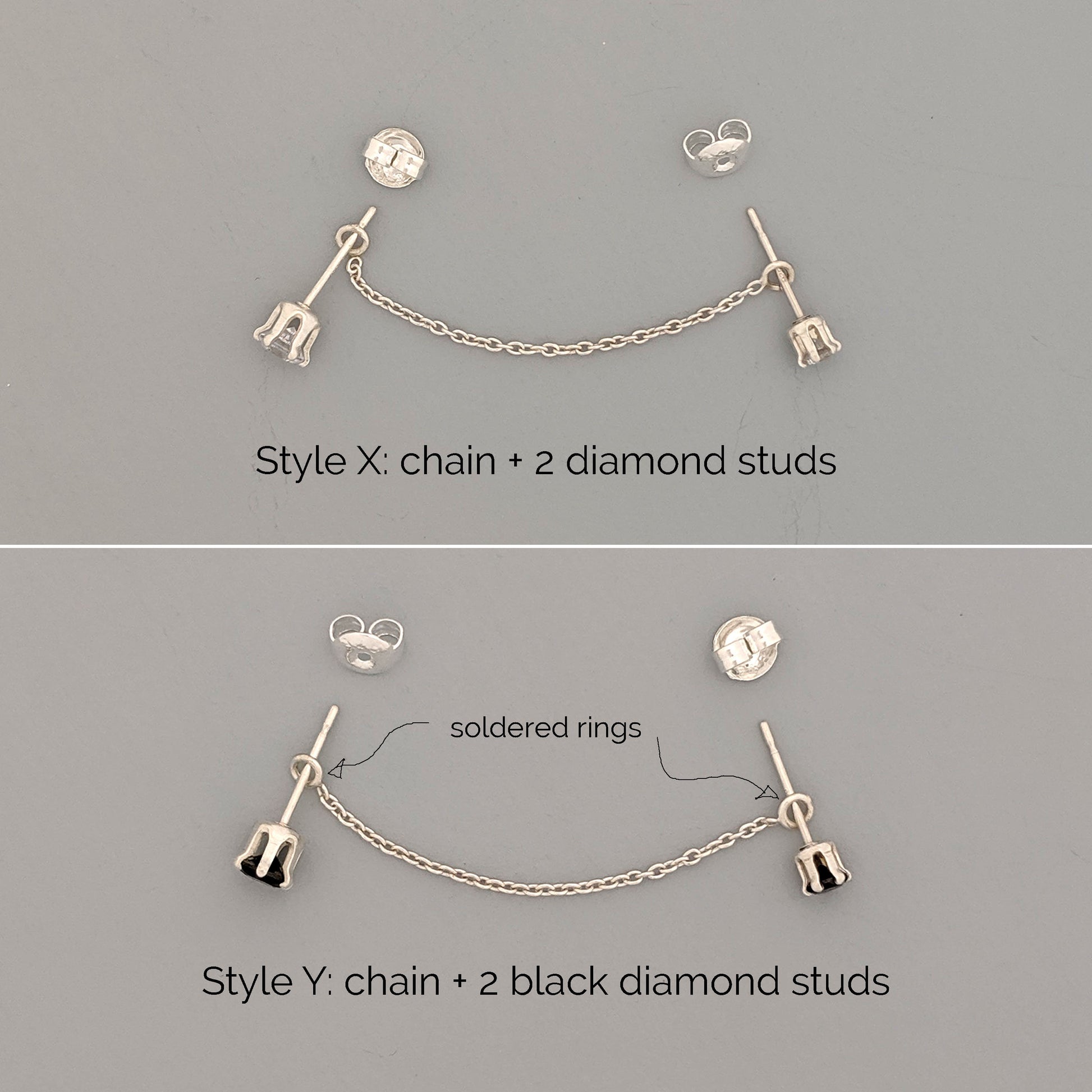 7-way Gold/Silver ear jacket earring Chain & CZ black diamond stud earrings  StudioVy   