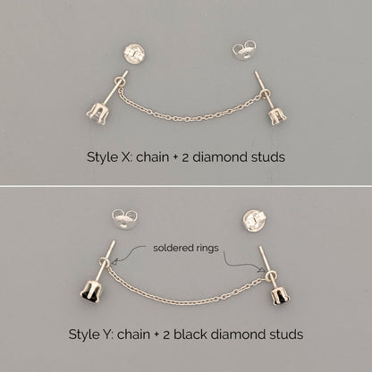 7-way Gold/Silver ear jacket earring Chain & CZ black diamond stud earrings  StudioVy   