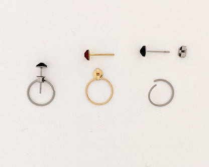 Surgical steel earrings Circle ear jacket/Tiny stud earrings Birthstone/Black crystal & small hoop earrings in gold/stainless Conch piercing  StudioVy   