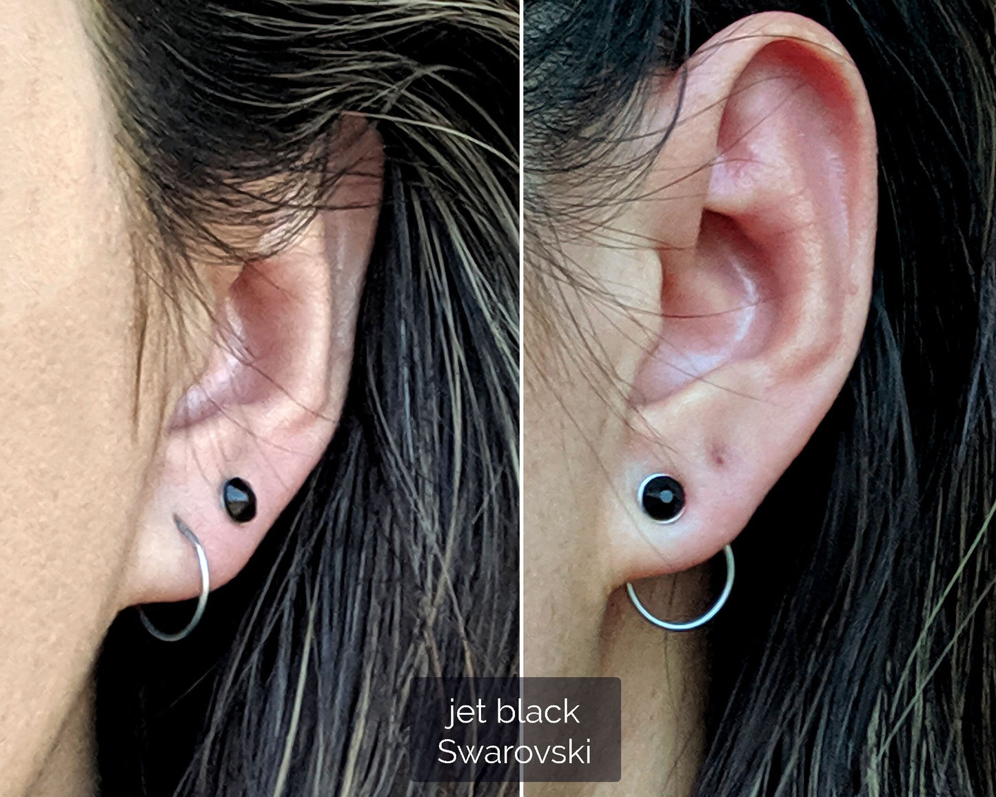 Surgical steel earrings Circle ear jacket/Tiny stud earrings Birthstone/Black crystal & small hoop earrings in gold/stainless Conch piercing  StudioVy   