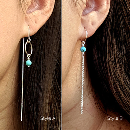 Silver turquoise earrings Bohemian gold threader earrings Double piercing earrings December birthstone earrings 40th birthday gifts Women  studioVy   