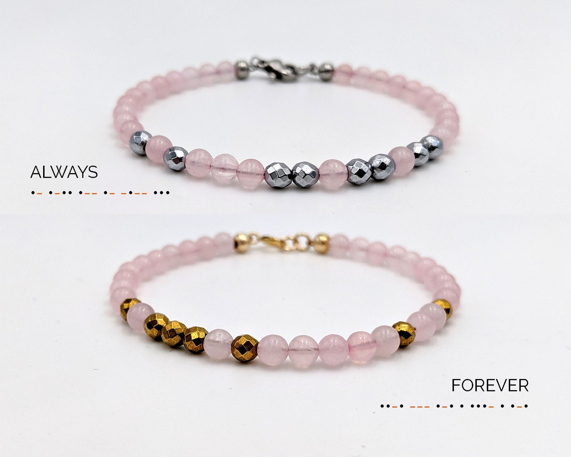 Morse code bracelet Rose quartz bracelet Long distance relationship gifts  StudioVy   