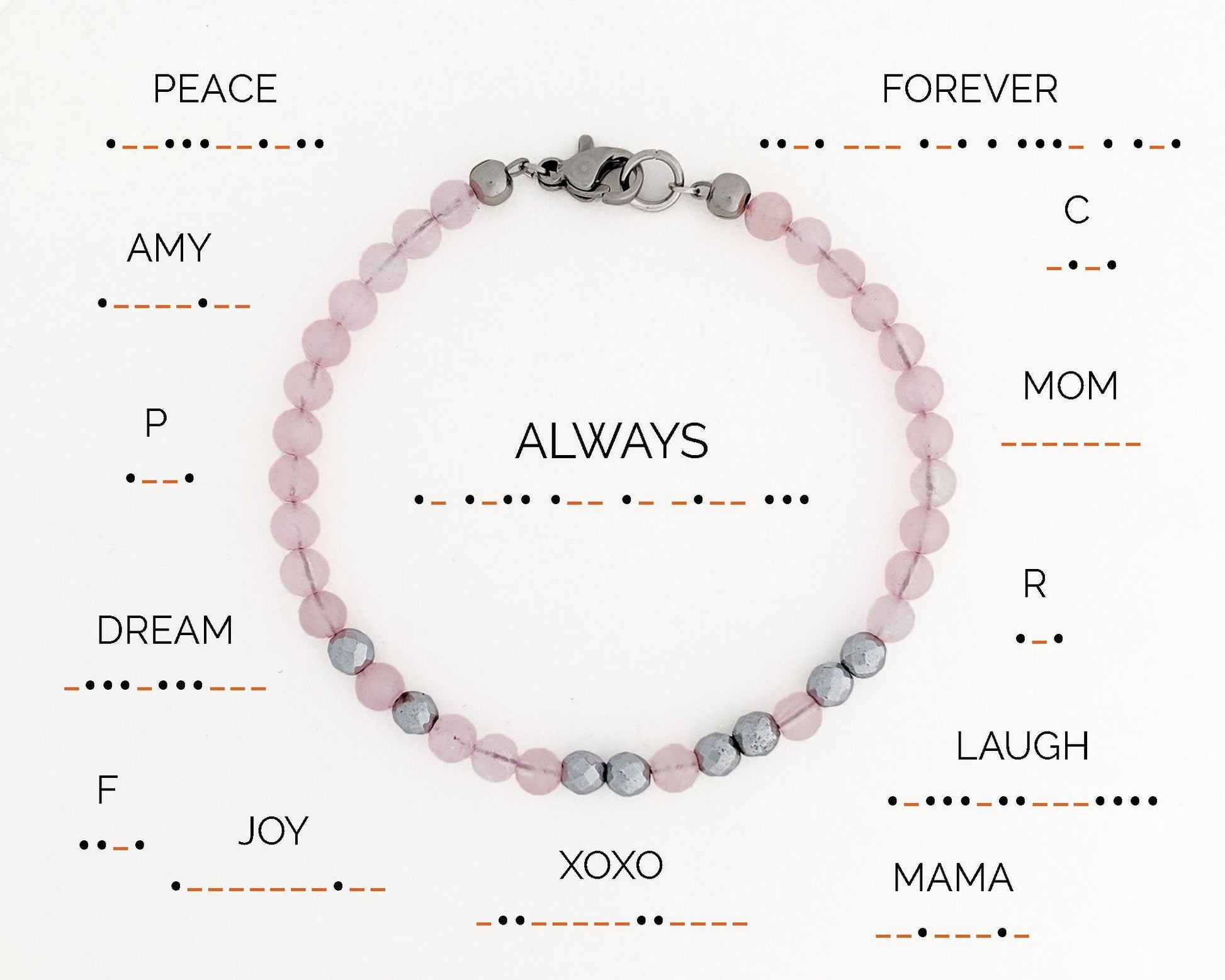 Morse code bracelet Rose quartz bracelet Long distance relationship gifts  StudioVy   