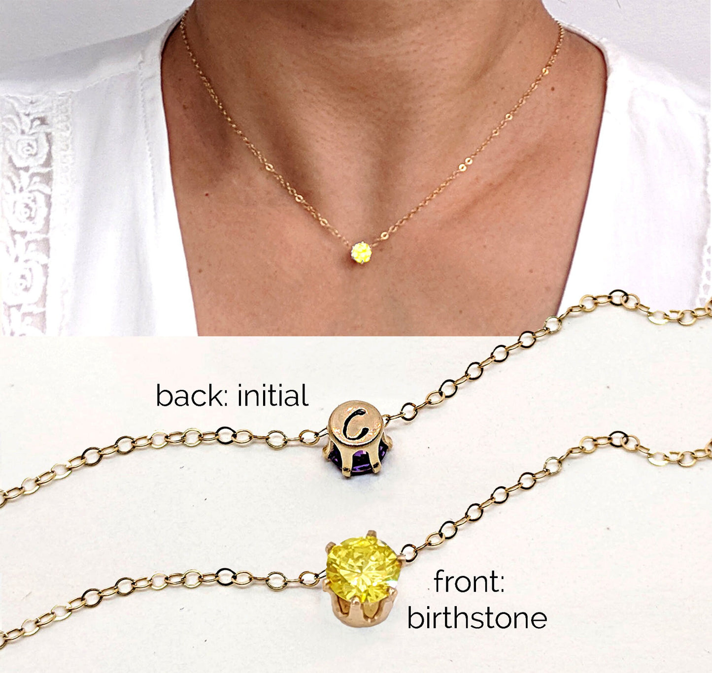 November birthstone necklace & initial Personalized choker necklace CZ solitaire necklace Yellow topaz necklace 50th birthday gift for women  StudioVy   