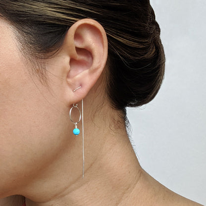 Silver turquoise earrings Bohemian gold threader earrings Double piercing earrings December birthstone earrings 40th birthday gifts Women  studioVy   
