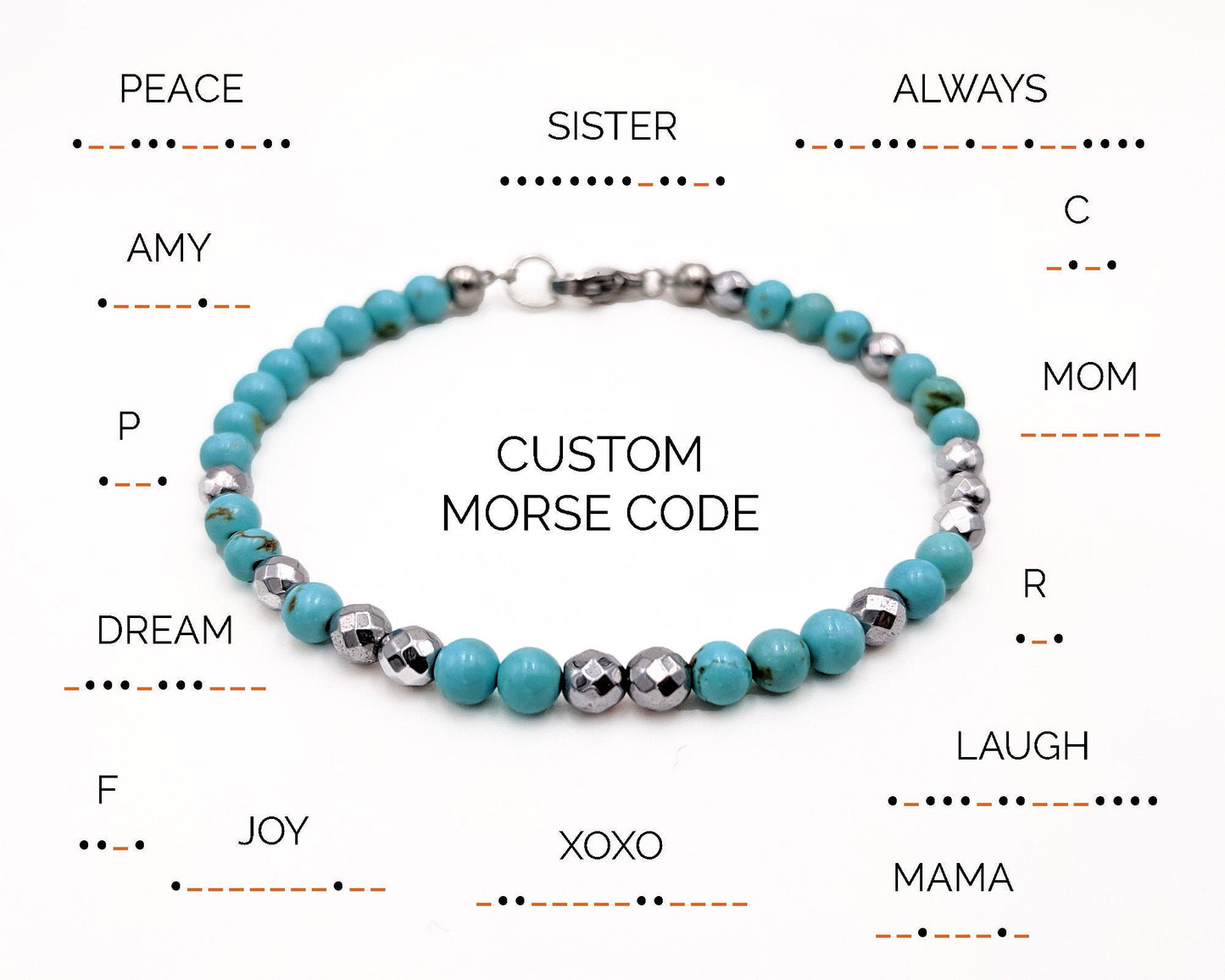 Turquoise bracelet Morse code bracelet Custom December birthstone bracelet  StudioVy   