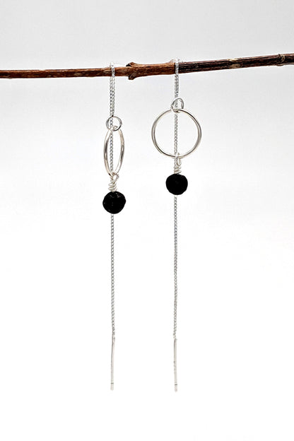 Lava rock earrings Essential oil earrings Diffuser aromatherapy jewelry Long threader earrings Sterling silver black lava stone earrings BFF  StudioVy   