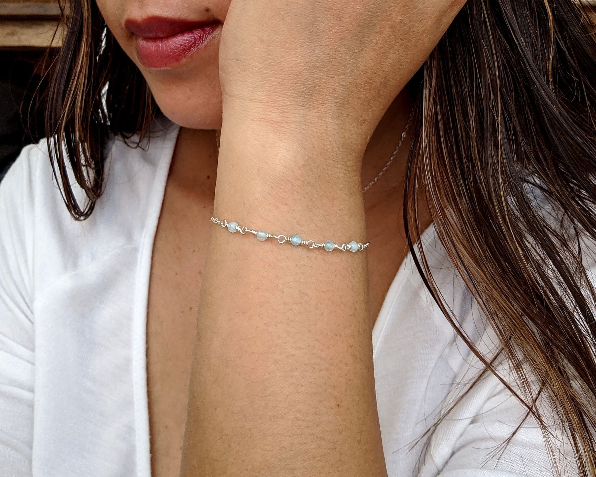 Aquamarine bracelet/Ankle bracelet March birthstone bracelet Something blue  StudioVy   