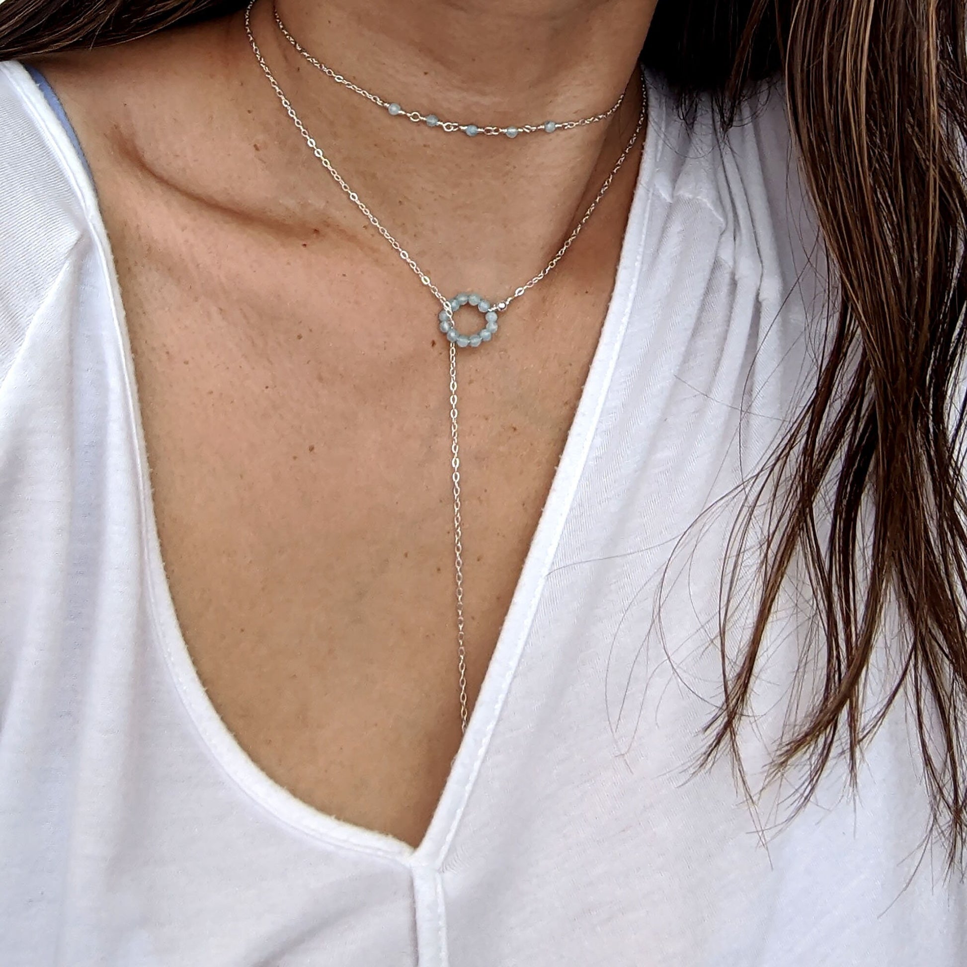 Mother of the groom gift from bride White topaz/Clear quartz rosary necklace Choker necklace Gemstone bar necklace April birthstone necklace  StudioVy   