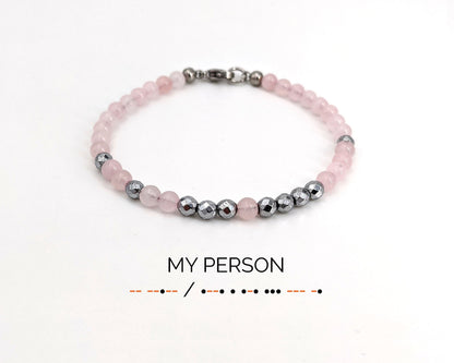 Morse code bracelet Rose quartz bracelet Long distance relationship gifts  StudioVy   