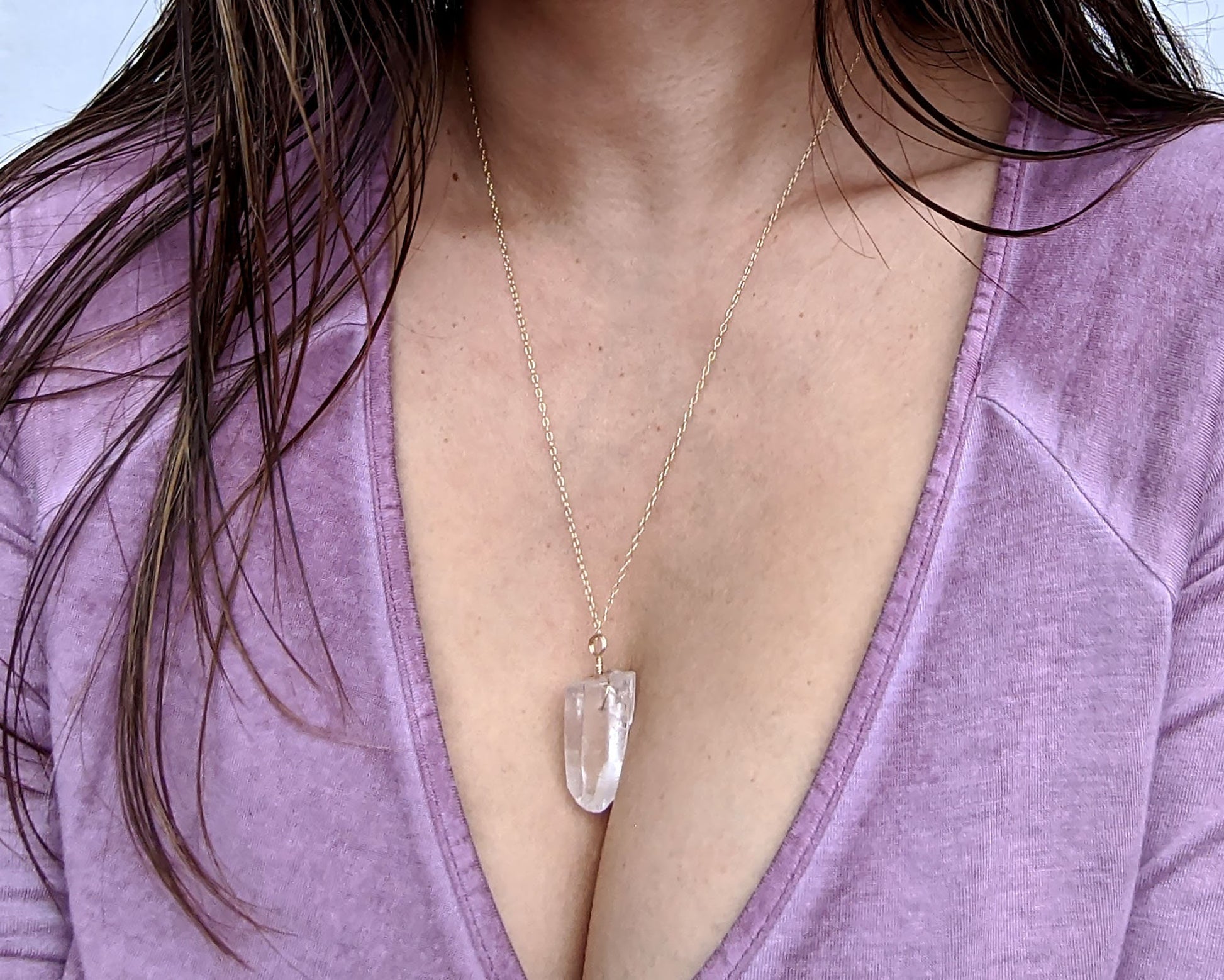 XLarge clear quartz pendant Raw crystal necklace Raw gemstone necklace Rock crystal necklace Crystal point pendant Crown chakra healing GIFT  StudioVy   