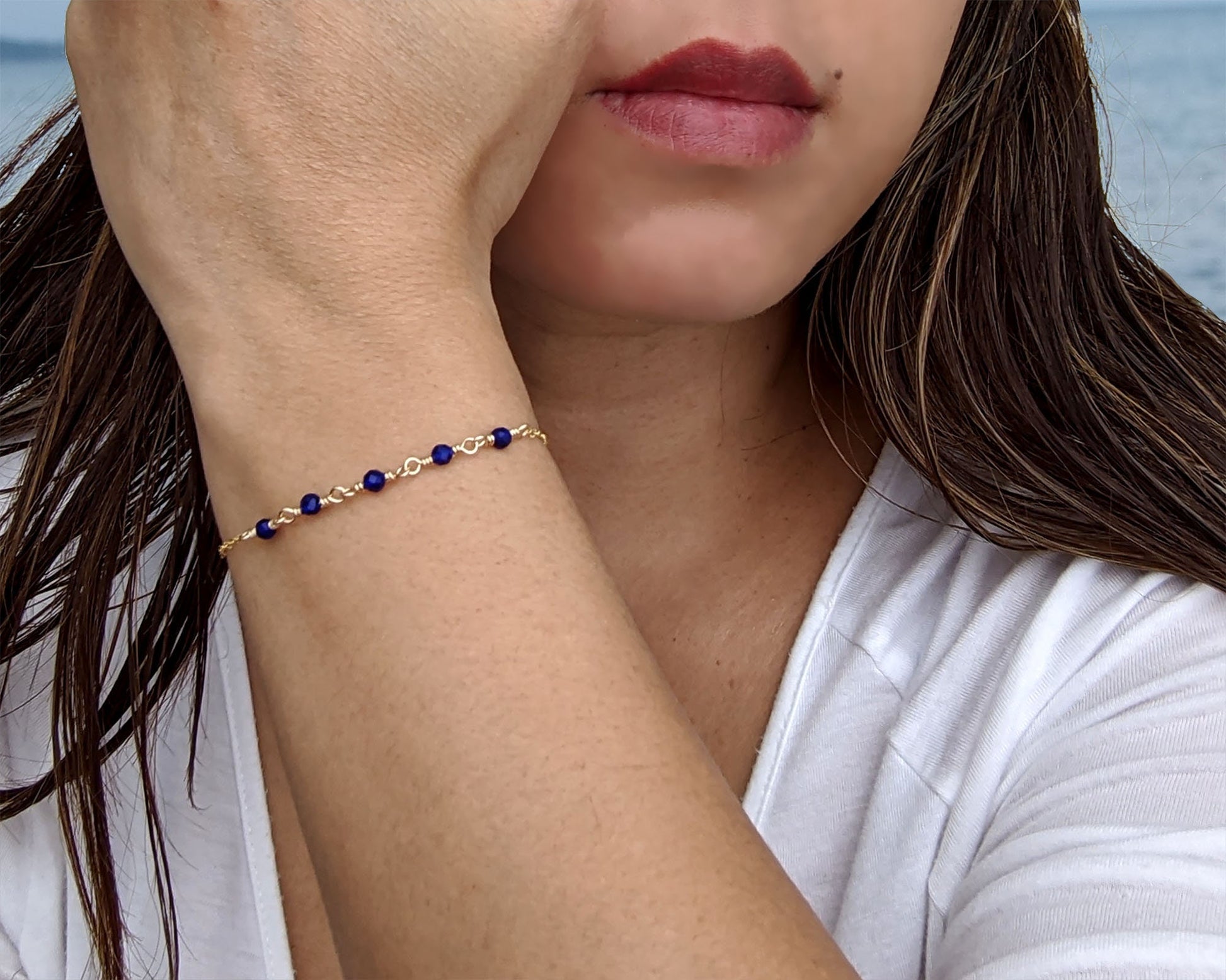 Dainty sapphire bracelet with initial September birthstone bracelet/anklet  StudioVy   