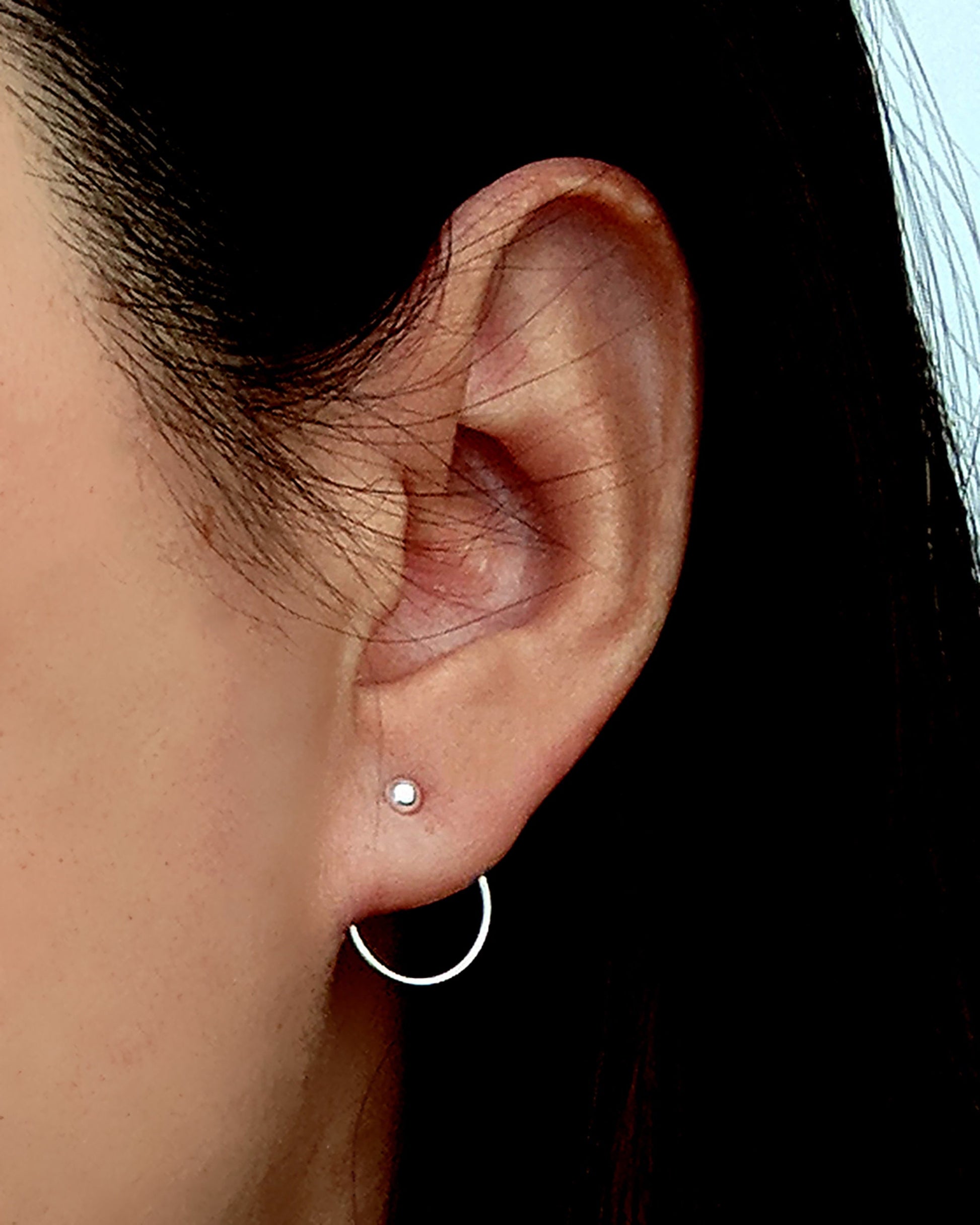 Chain stud earrings Circle ear jackets Threader earrings w/ tiny ball posts  StudioVy   