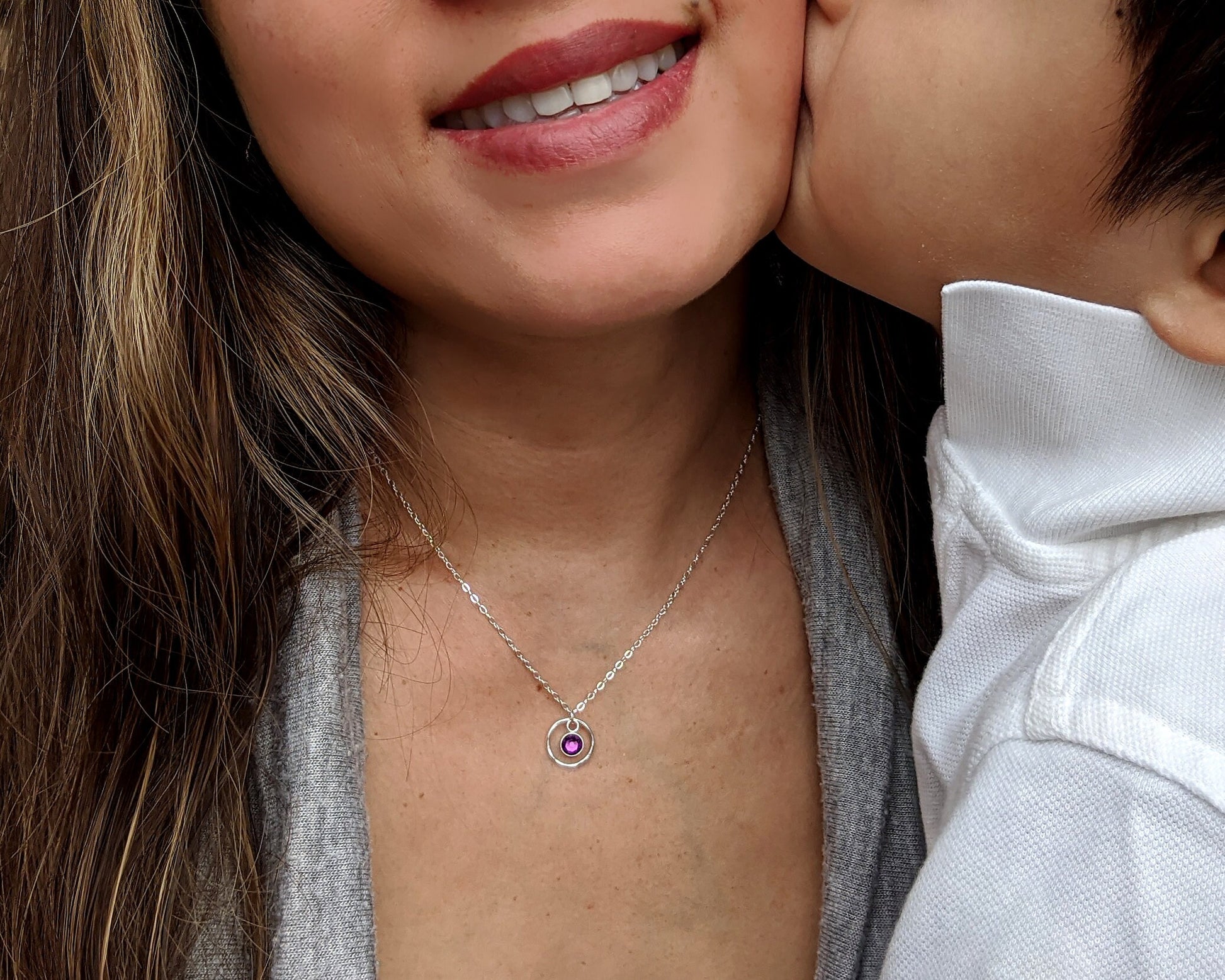 February birthstone necklace Initial necklace in silver, Swarovski amethyst  StudioVy   