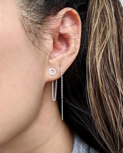 Double piercing earrings with tiny circle stud earrings & ear threaders  StudioVy   