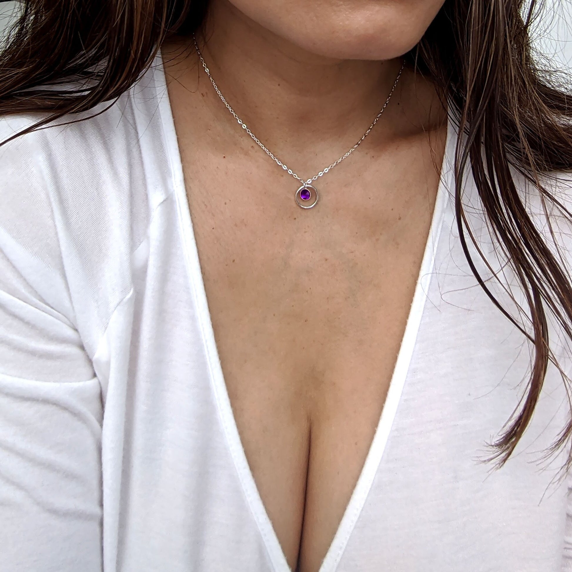 February birthstone necklace Initial necklace in silver, Swarovski amethyst  StudioVy   