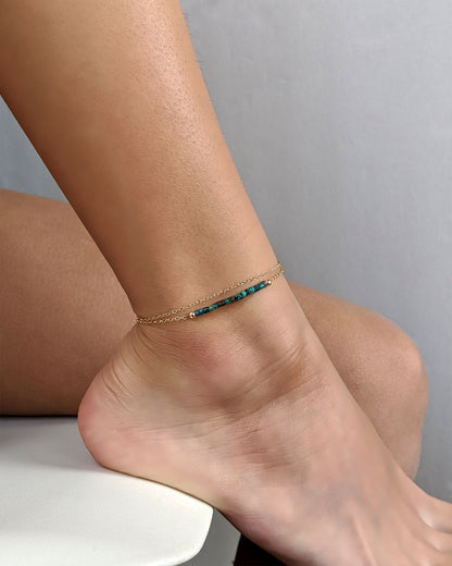 Blue/Green turquoise gemstone anklet Single chain/Double wrap ankle bracelet 18th-30th birthday gifts for her Personalized anklet & initial  StudioVy   