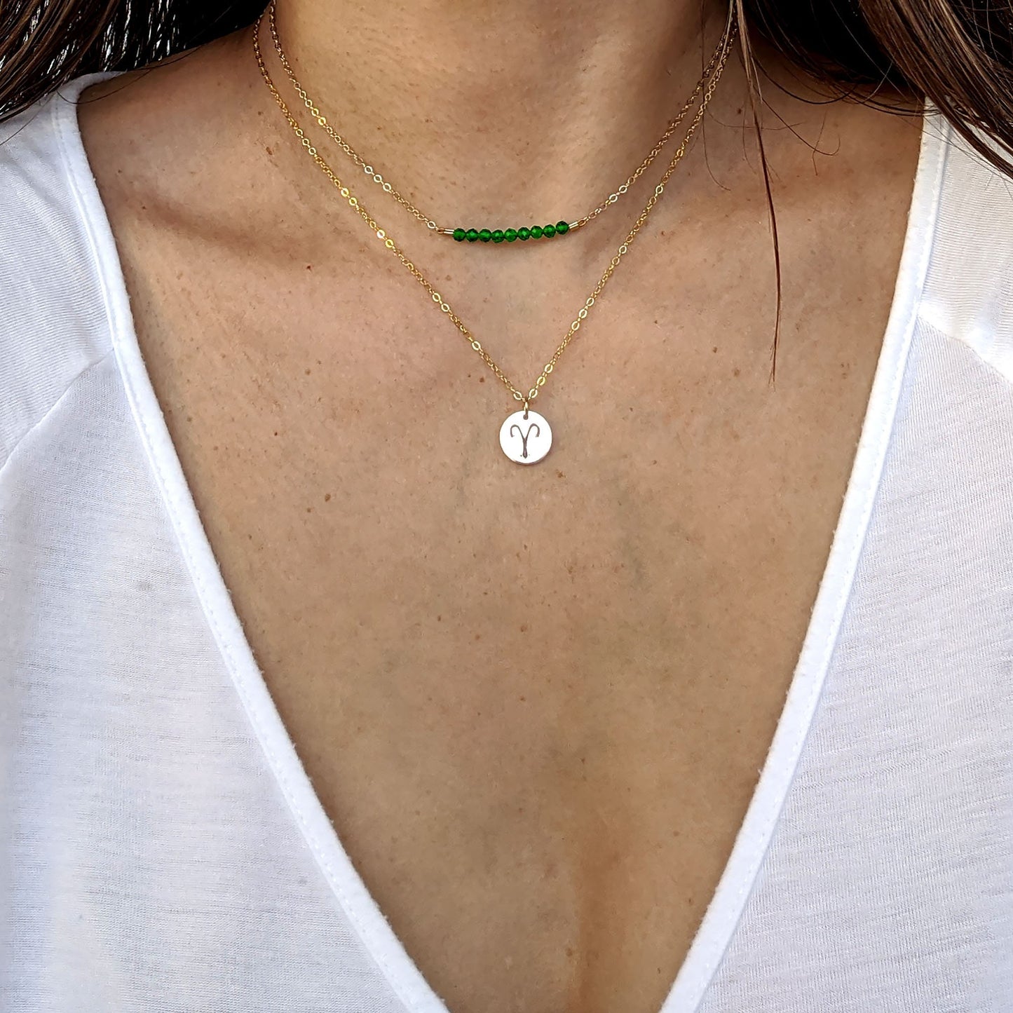 Emerald necklace Silver May birthstone necklace Gold layering necklace Tiny gemstone choker Mothers Day gifts from daughter Graduation gift  StudioVy   