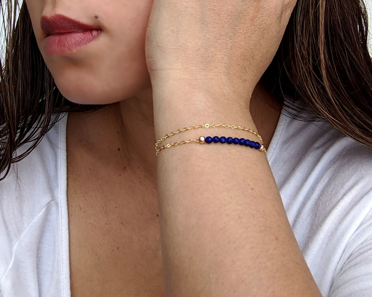 Dainty sapphire bracelet with initial September birthstone bracelet/anklet  StudioVy   