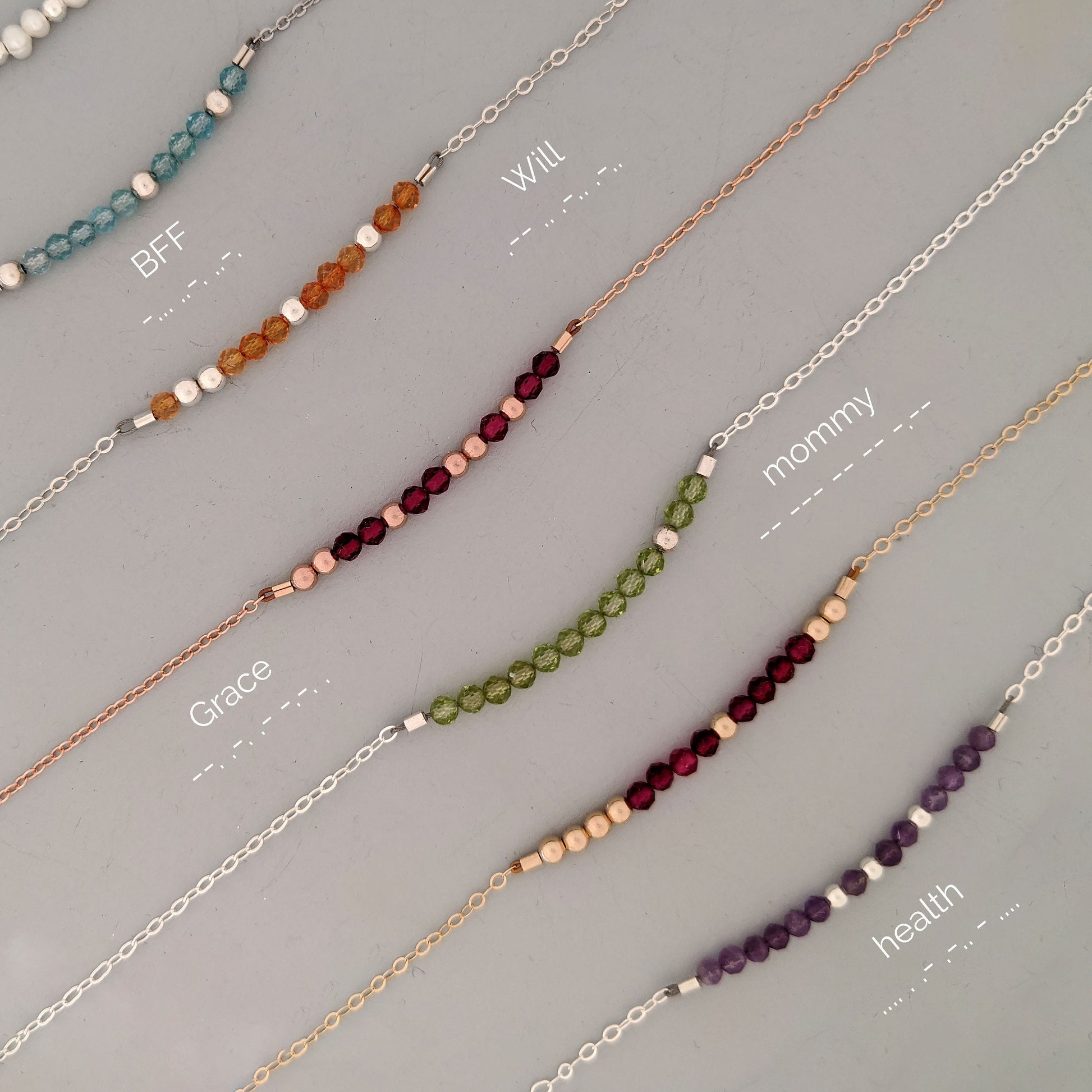 Gemstone Morse code necklace Custom birthstone necklace | Personalized gift  StudioVy   