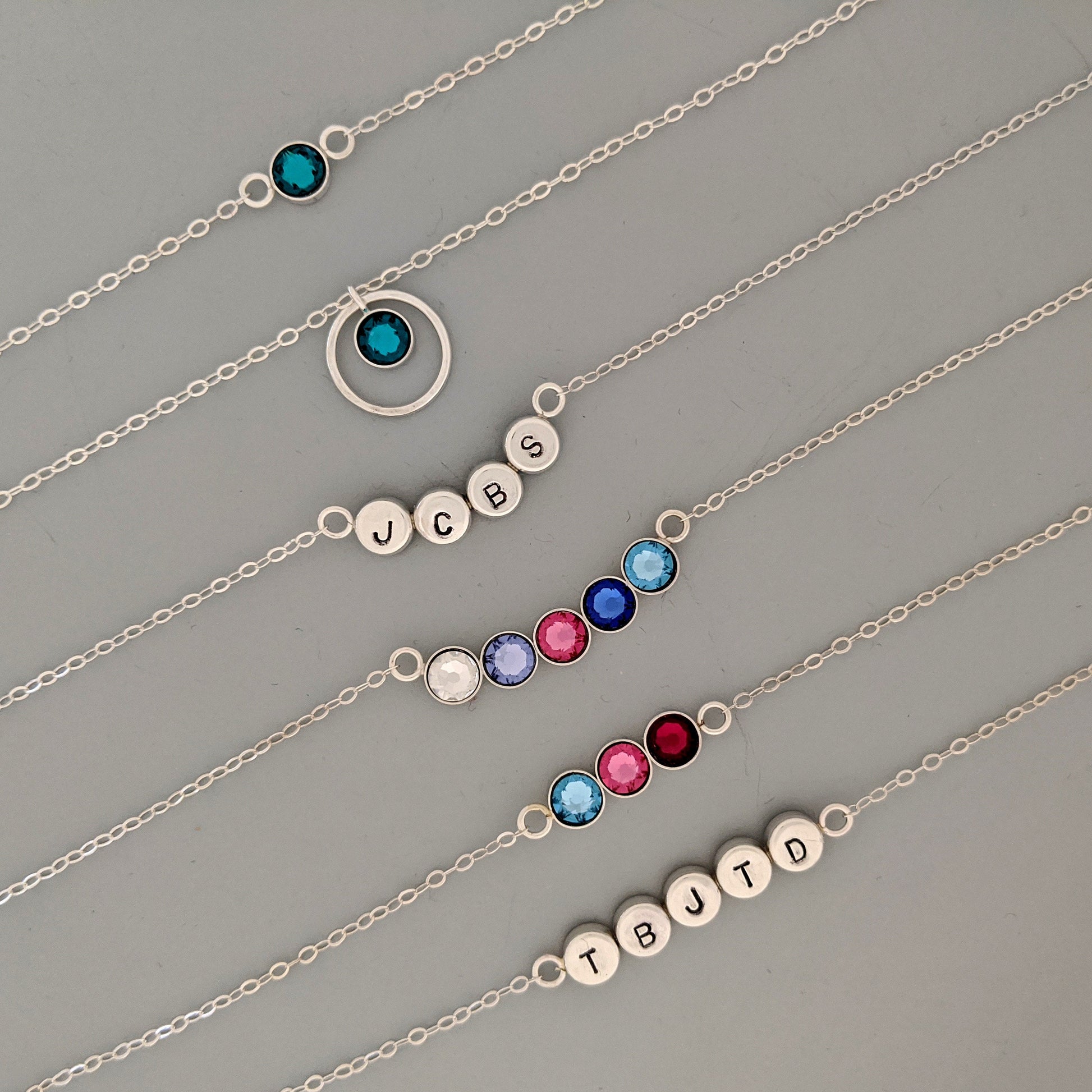 Multiple birthstone necklace Mom necklace w kids initials | Family necklace  StudioVy   