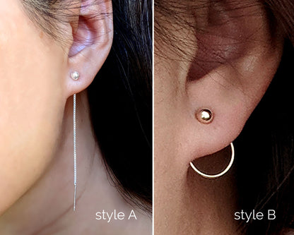 Chain stud earrings Circle ear jackets Threader earrings w/ tiny ball posts  StudioVy   