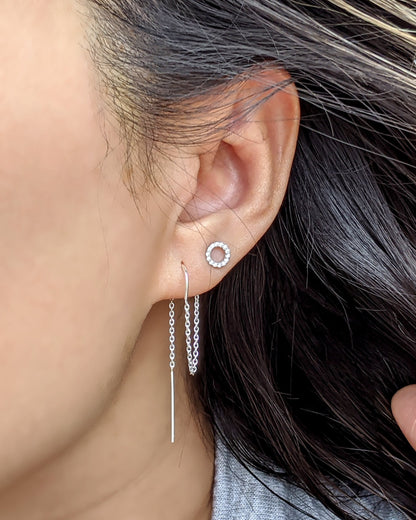 Double piercing earrings with tiny circle stud earrings & ear threaders  StudioVy   