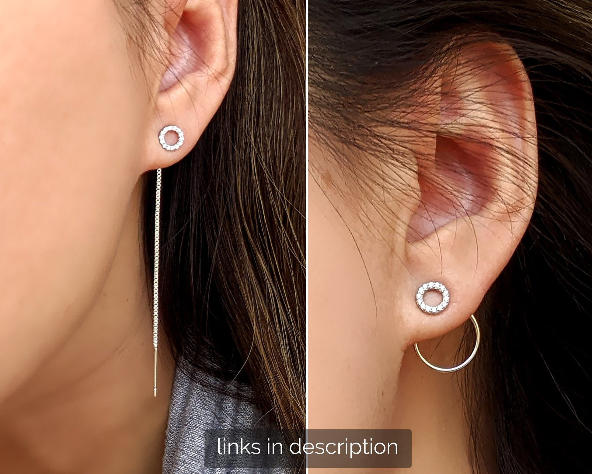 Double piercing earrings with tiny circle stud earrings & ear threaders  StudioVy   