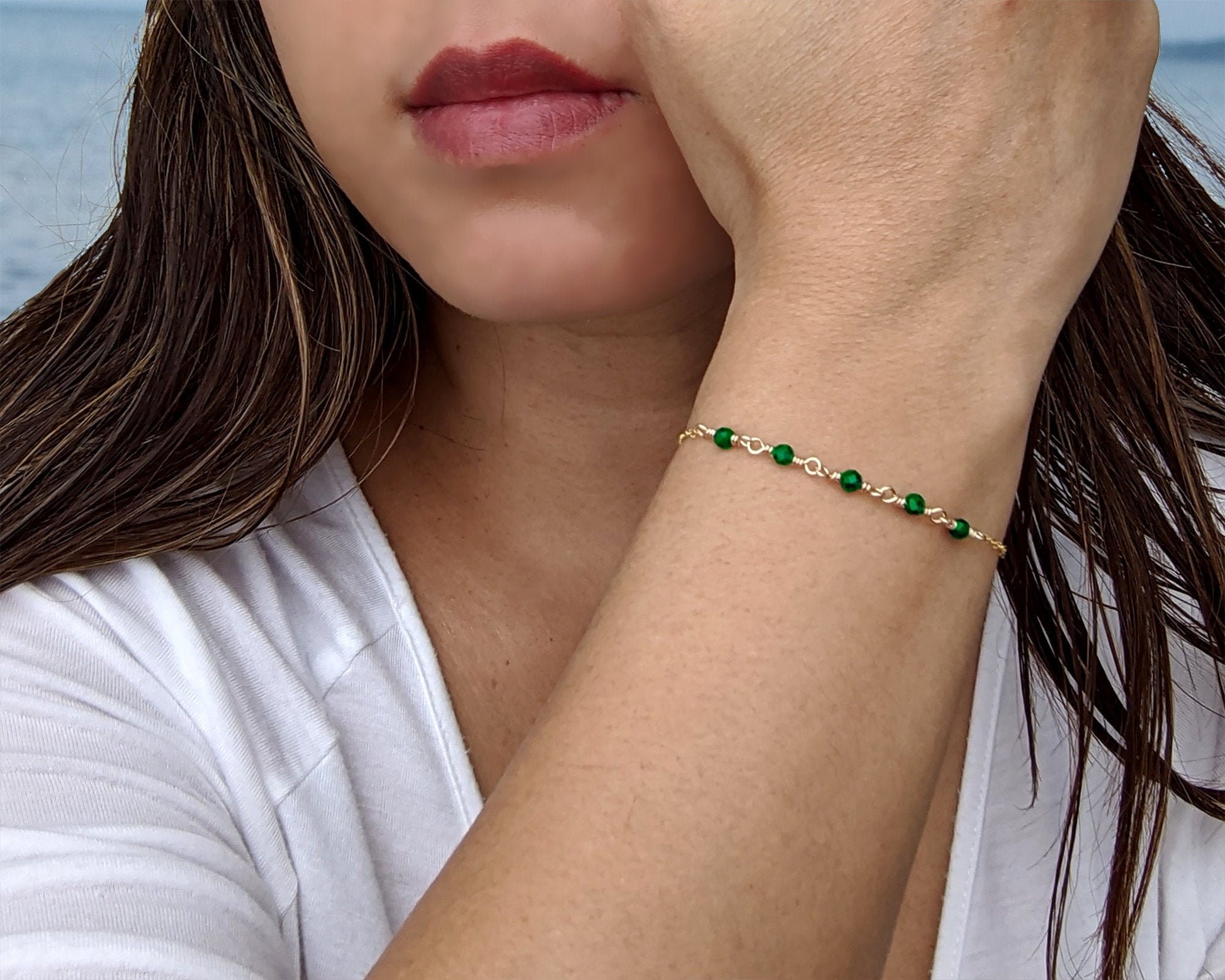 Natural emerald bracelet May birthstone bracelet Dainty rosary bracelet  StudioVy   