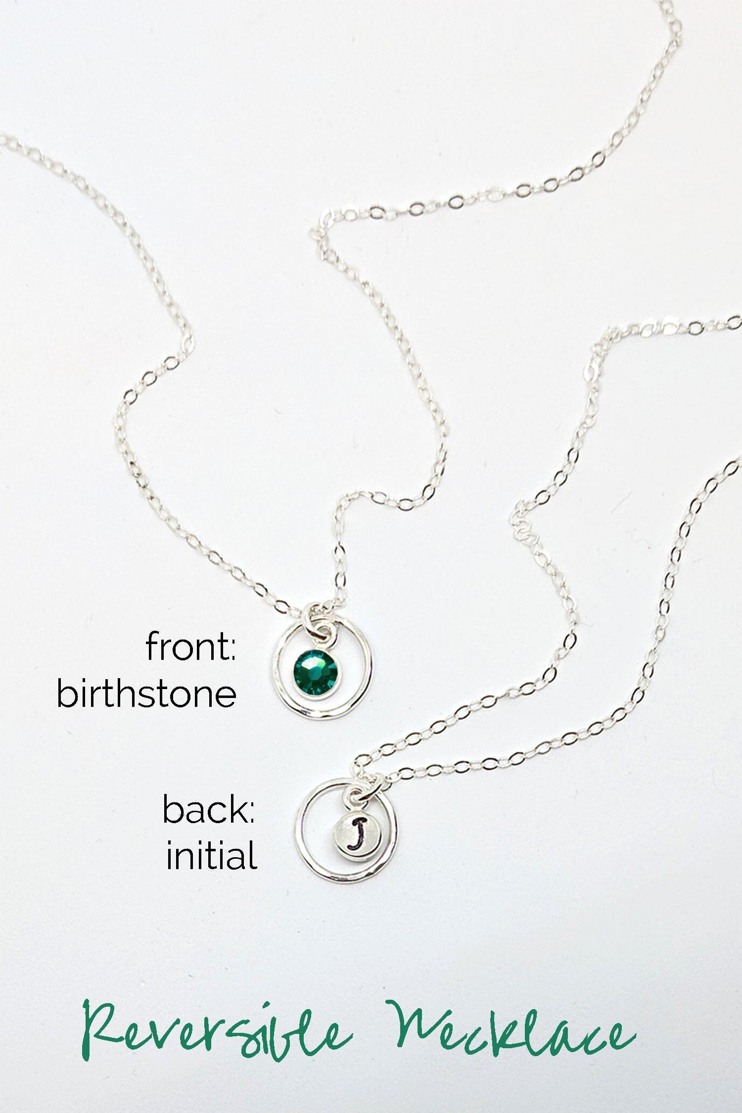 May birthstone necklace with initial & karma necklace, Swarovski emerald  StudioVy   