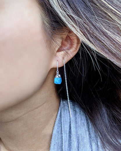 Raw aquamarine earrings Chain threader earrings Sterling silver raw gemstone earrings 40th birthday gifts Women raw crystal earrings drop  StudioVy   