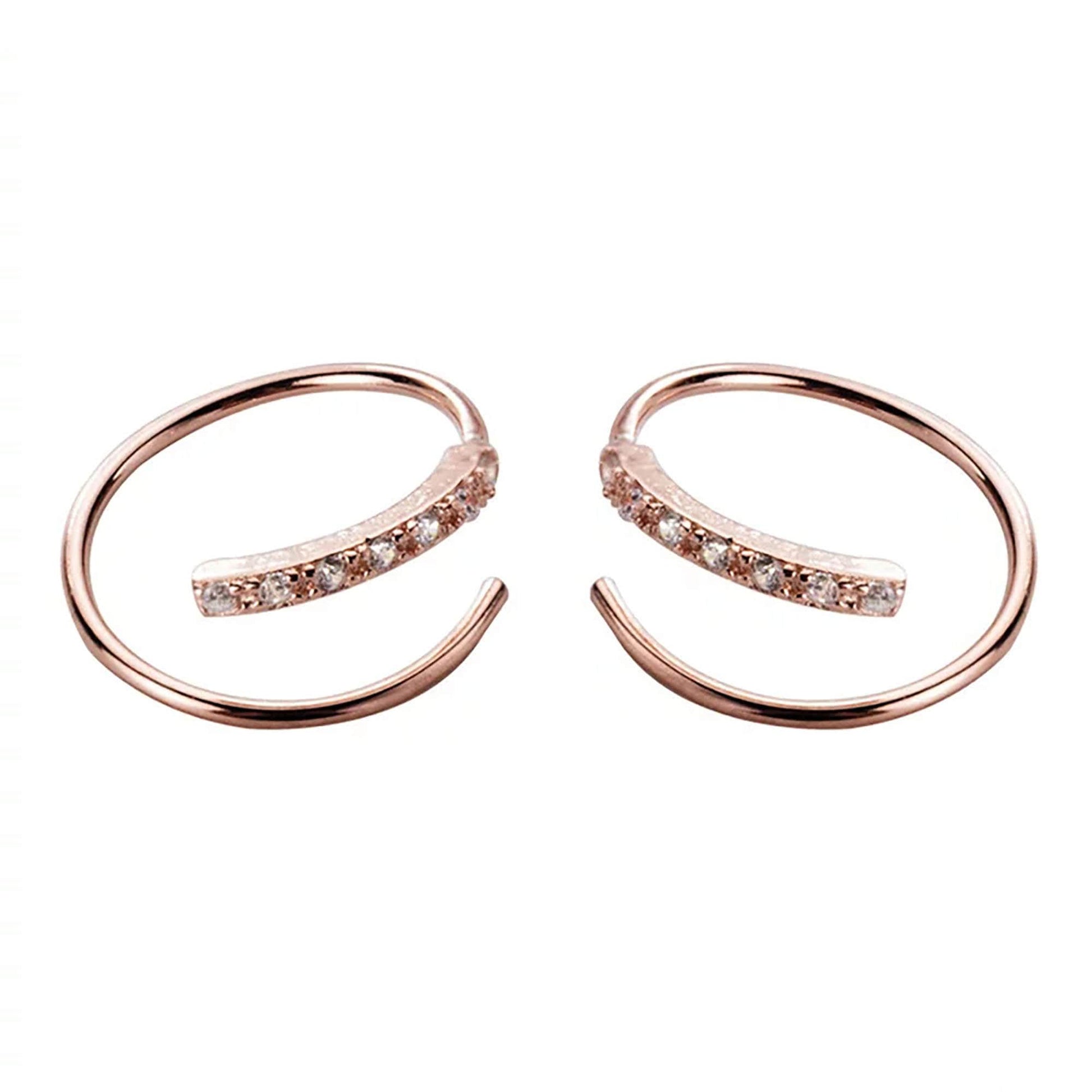 CZ spiral hoop earrings for single/double piercing, silver/rose-gold vermeil  StudioVy   