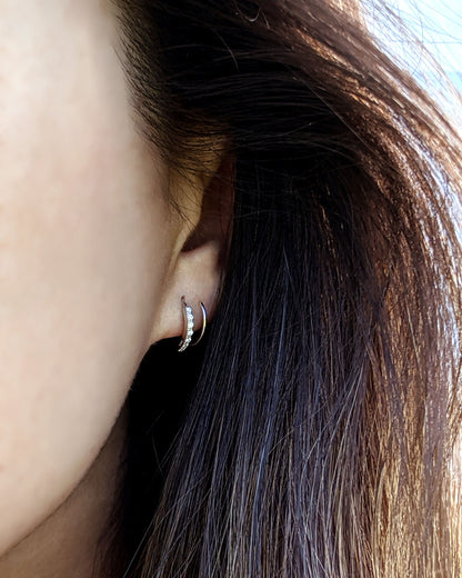 Single or Double piercing earrings | CZ double spiral hoop earrings  StudioVy   