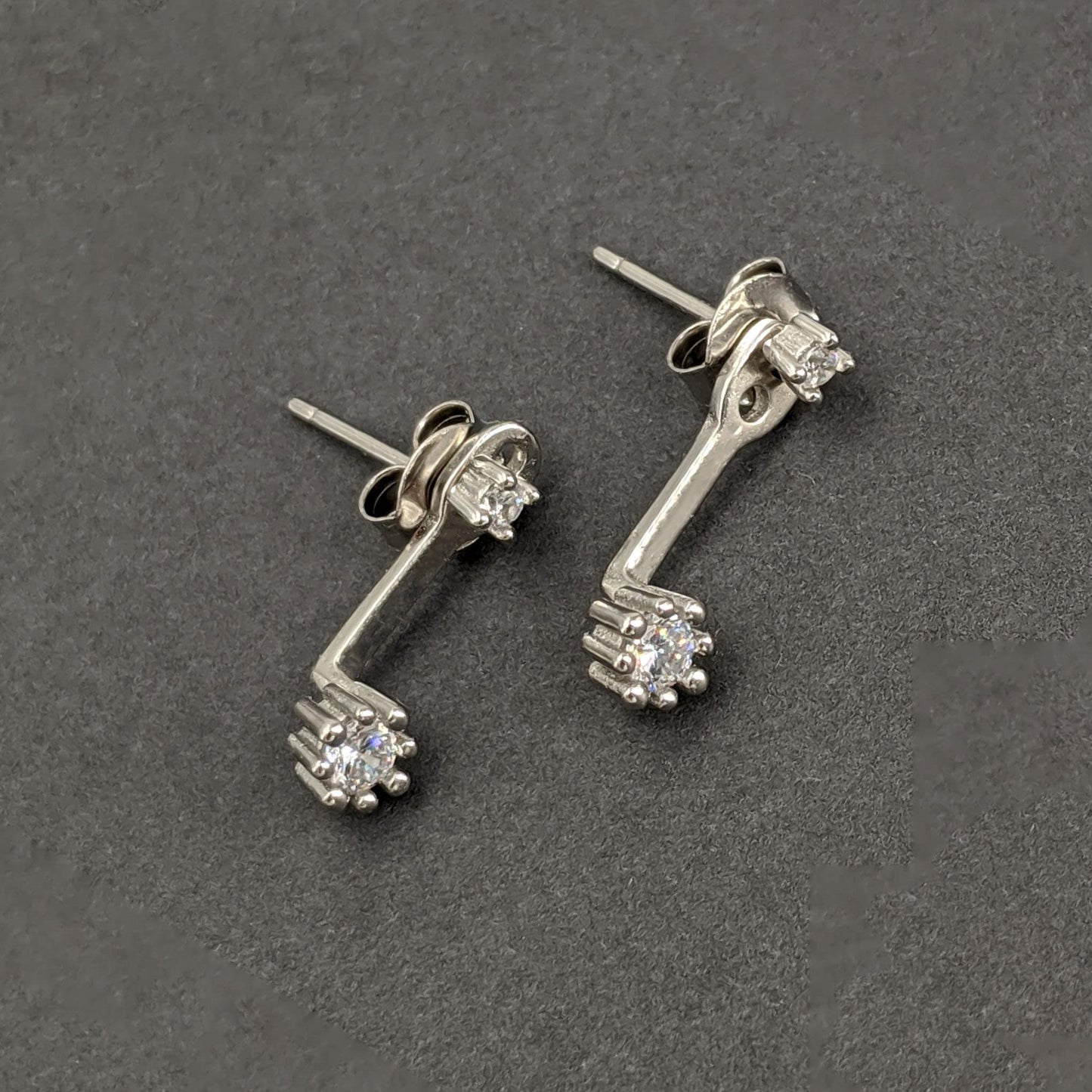 Ear jackets earrings CZ diamond front back earrings, silver/Rose/Gold  StudioVy   