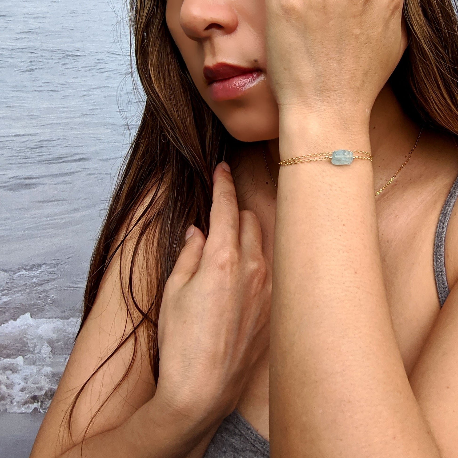 June birthstone bracelet Rainbow moonstone bracelet Raw stone wrap bracelet  StudioVy   