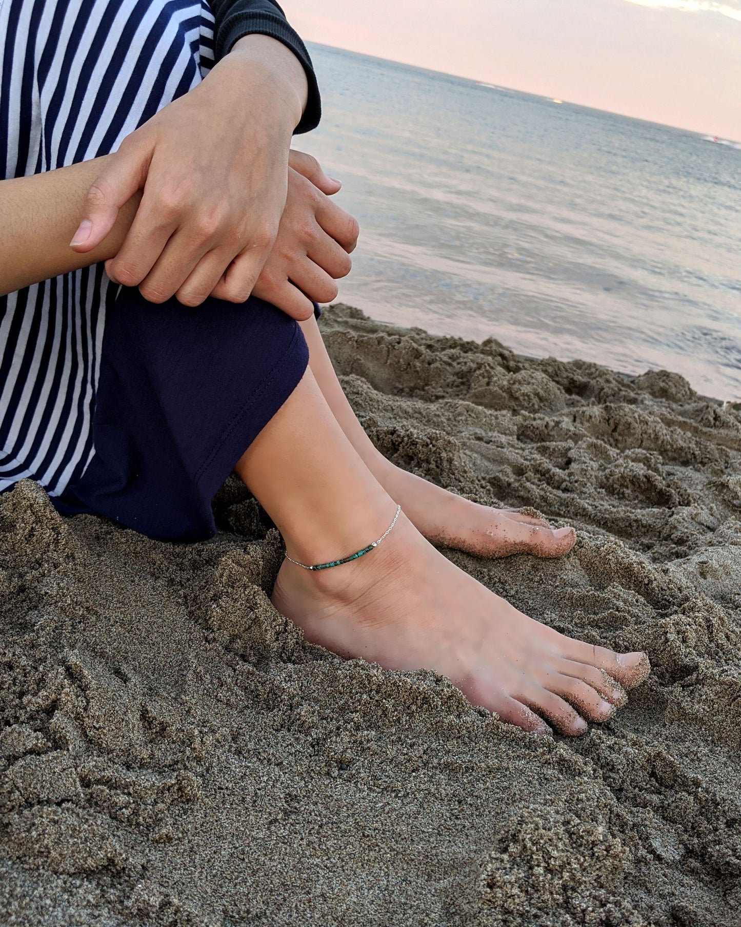 Blue/Green turquoise gemstone anklet Single chain/Double wrap ankle bracelet 18th-30th birthday gifts for her Personalized anklet & initial  StudioVy   