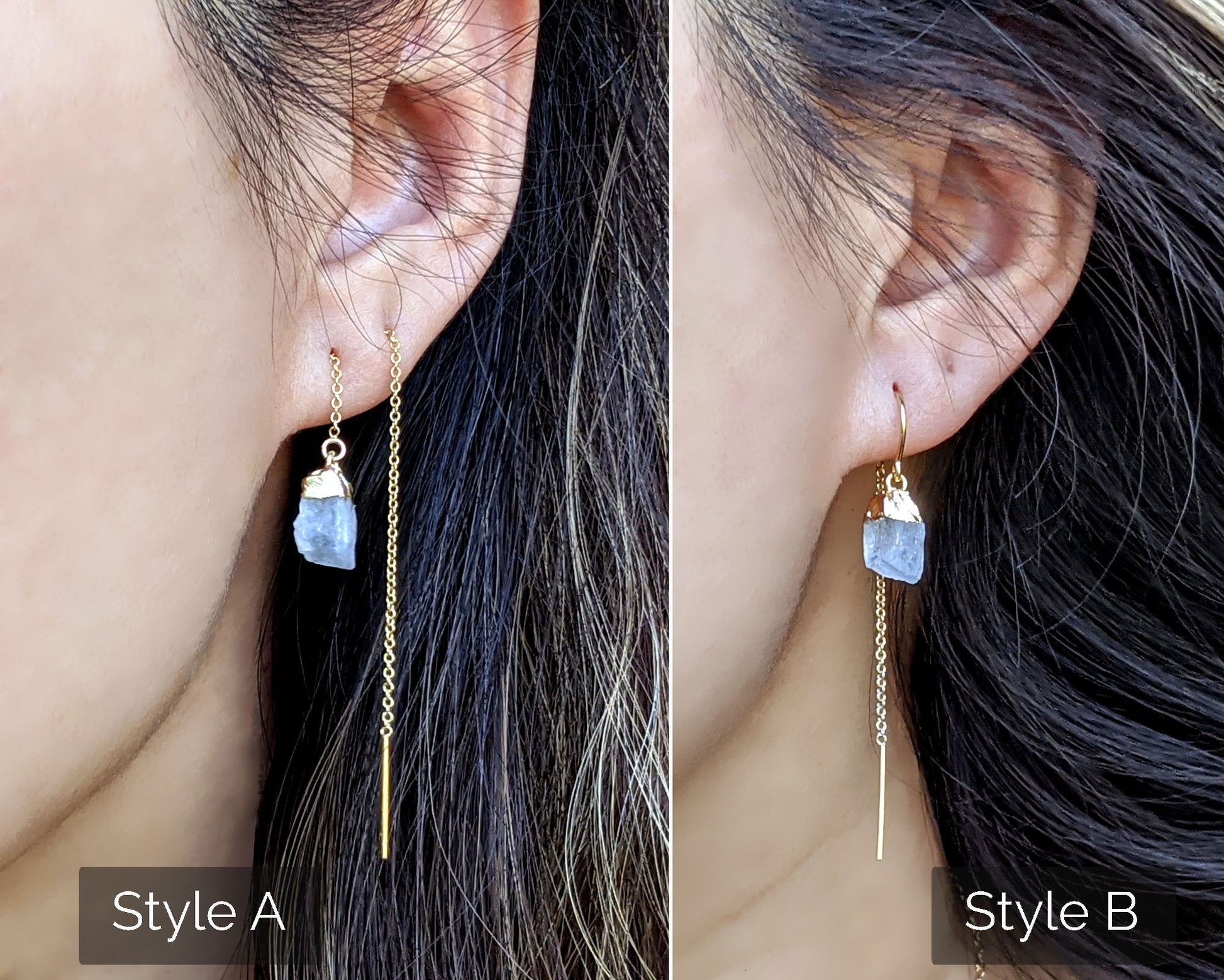 Raw aquamarine earrings Chain threader earrings Sterling silver raw gemstone earrings 40th birthday gifts Women raw crystal earrings drop  StudioVy   