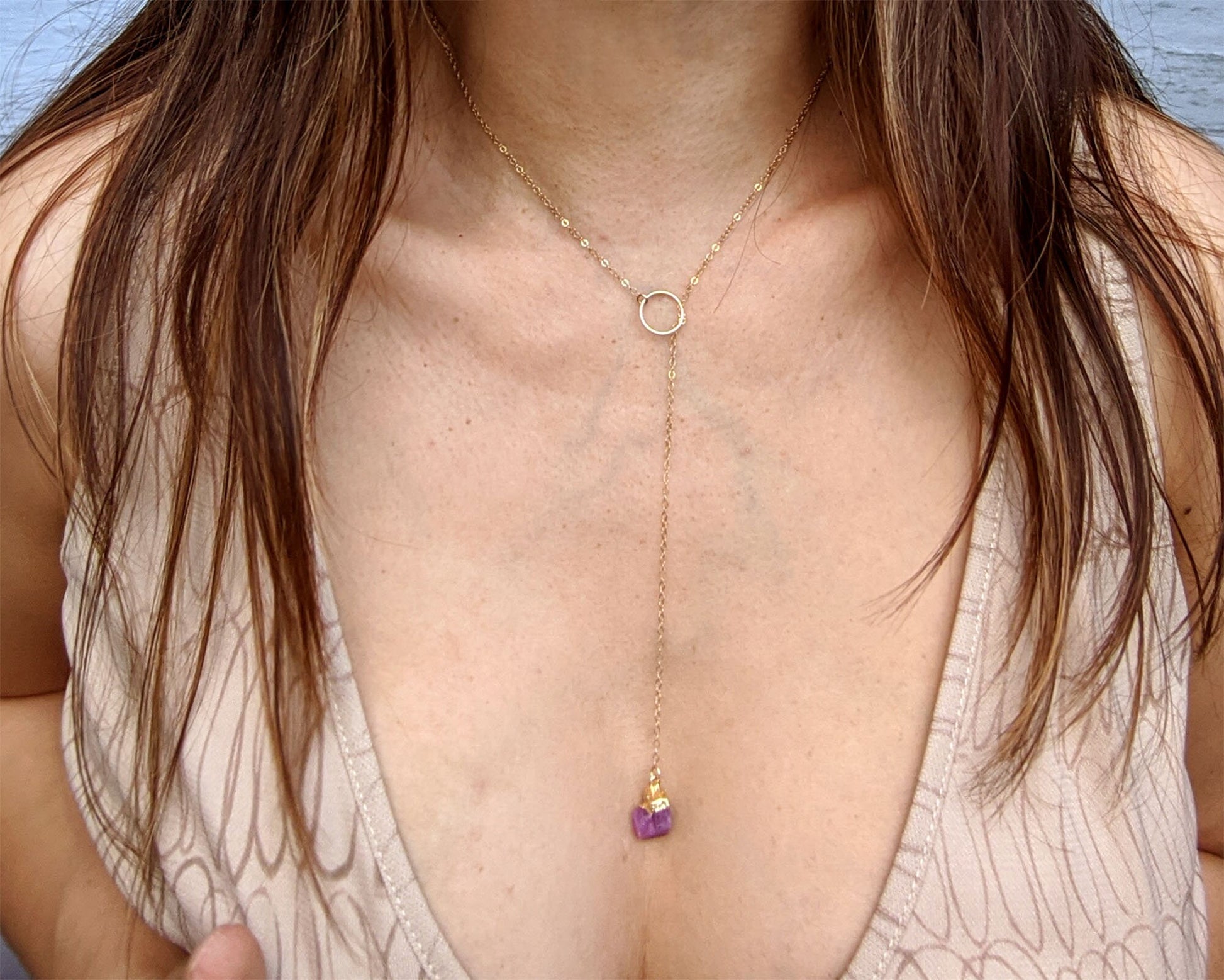 Sterling silver LARIAT necklaces Women raw peridot necklace Raw gemstone necklace Gold rose raw crystal necklace August birthstone necklace  StudioVy   