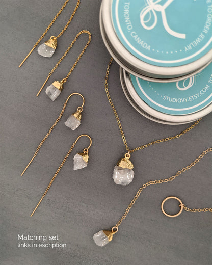 Raw aquamarine earrings Chain threader earrings Sterling silver raw gemstone earrings 40th birthday gifts Women raw crystal earrings drop  StudioVy   