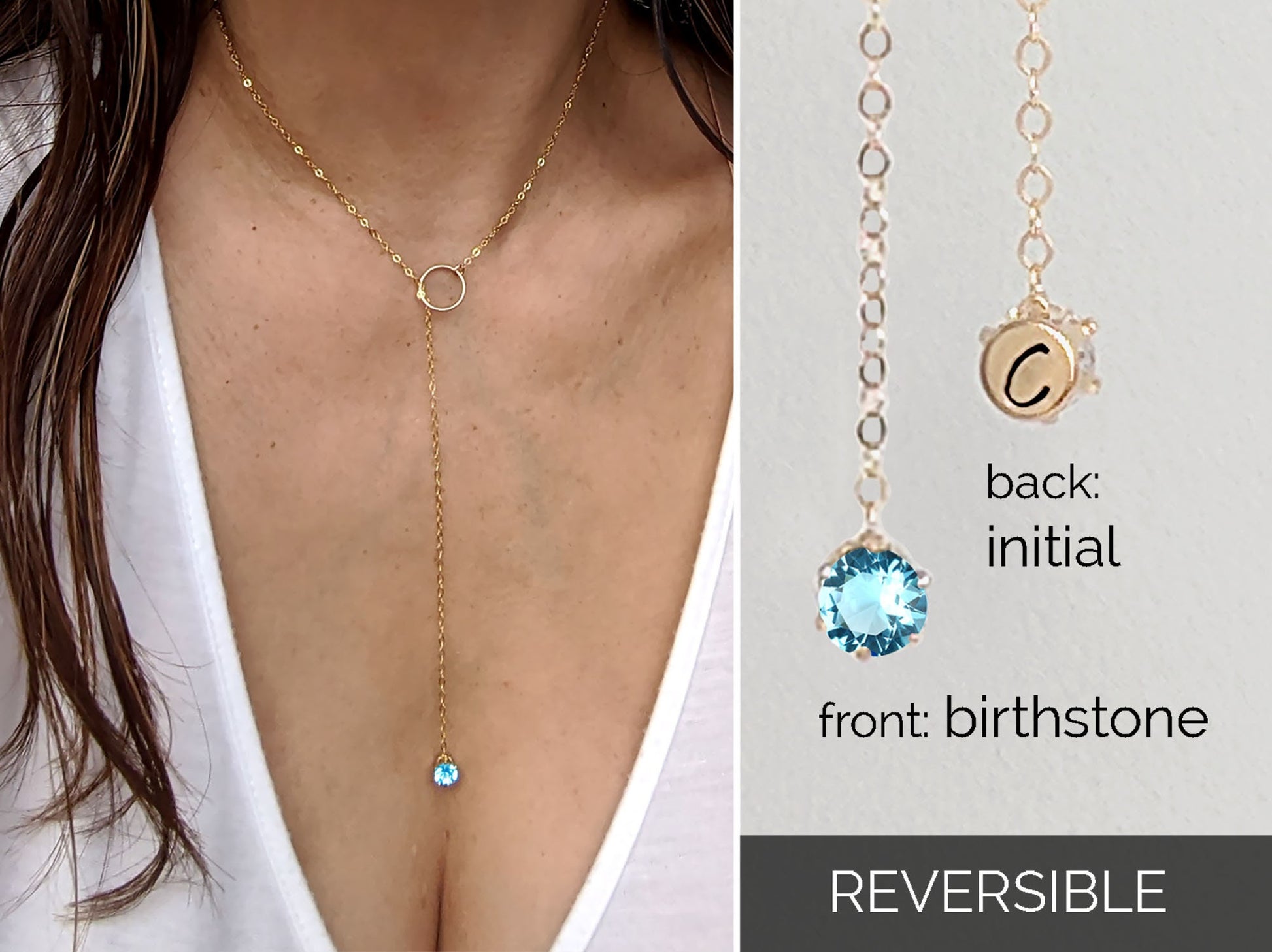 CZ December birthstone necklace w initial | Lariat or Y necklace  StudioVy   